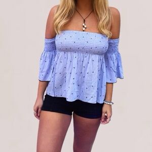 Bluebell Blue Cinched Off-the-shoulder Blouse Size Small